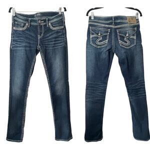 Silver Jeans Berkley Flap Denim Sz 27 Thick Stitch Pocket Straight Leg